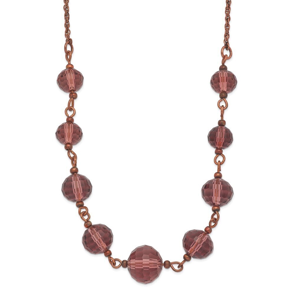 1928 Rose-tone Purple Glass Faceted Graduated Bead 16 inch Necklace with 3" ext